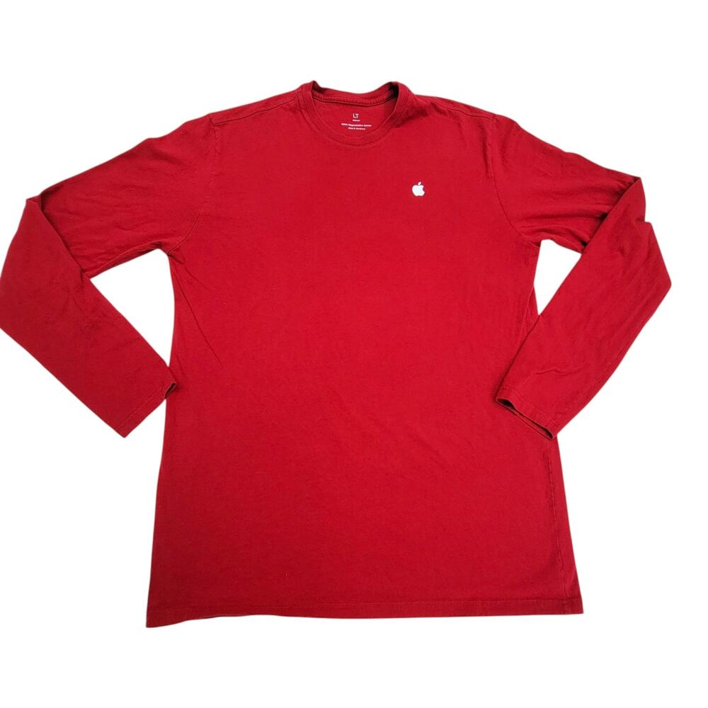 Apple Employee Store T-Shirt Mens Large Tall Red Long Sleeve Logo Cotton